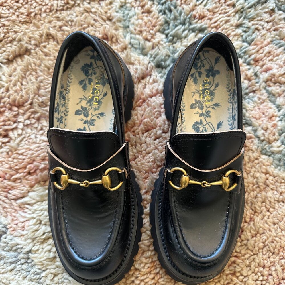 Gucci Horse-bit embroidered leather platform loafers